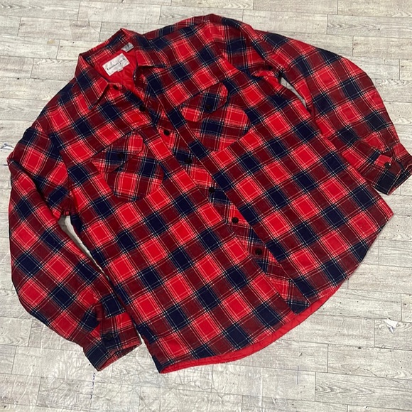 Quilted Flannel Shirt Red Navy Size Large - Picture 1 of 4